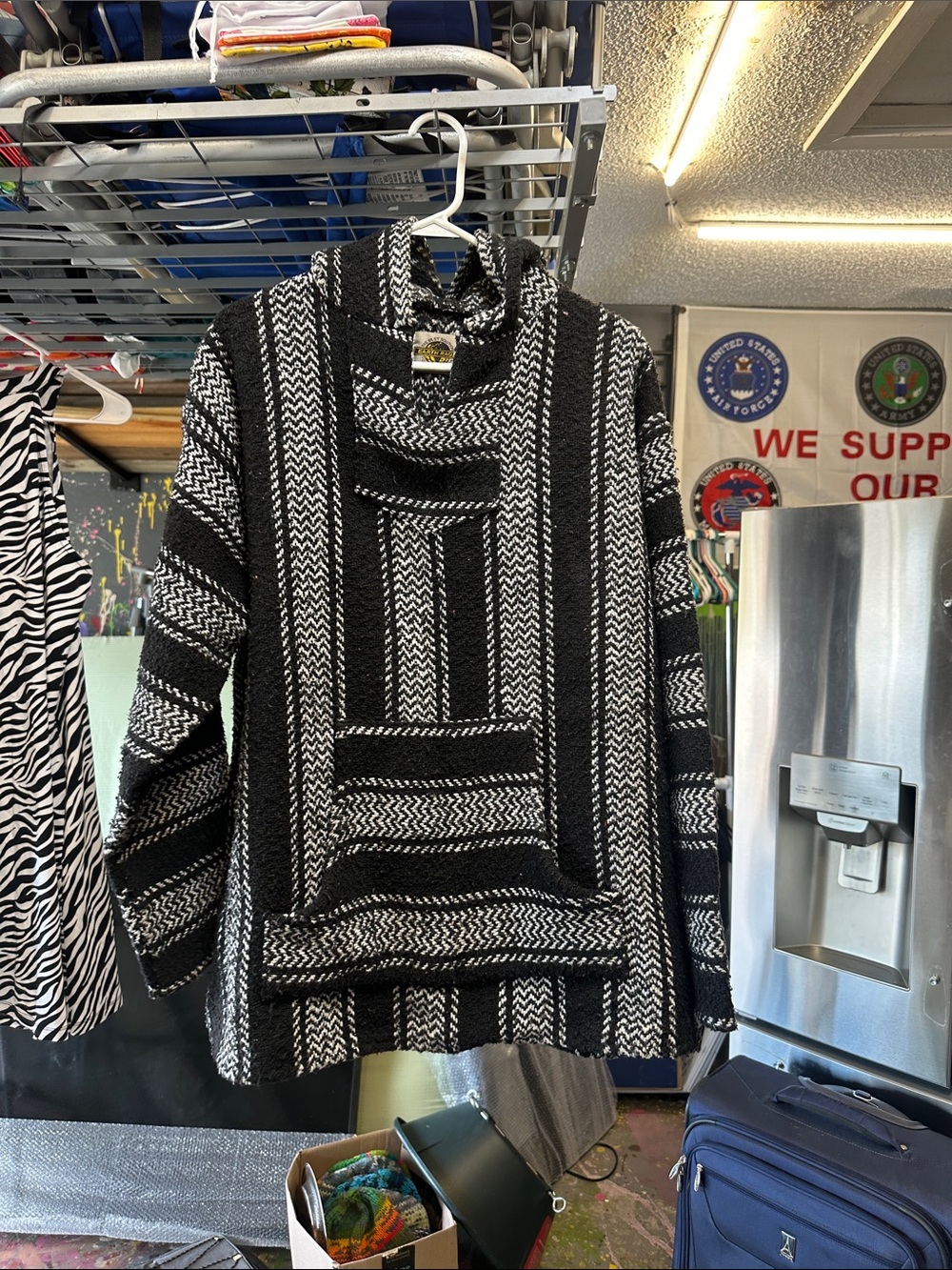 Black & White Striped Baja Hoodie Sweater